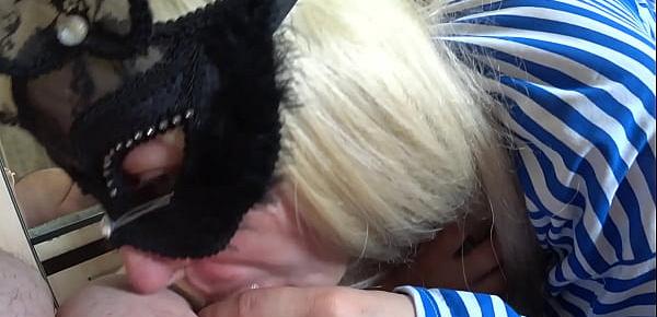  Fucked girlfriend in her mouth and hairy pussy and poured cum on the tongue. Passionate blowjob from a blonde with a gorgeous butt.